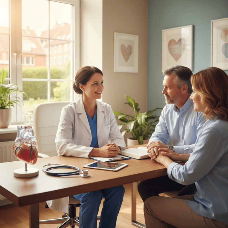 Bác sĩ tim mạch tư vấn cho bệnh nhân trong phòng khám hiện đại