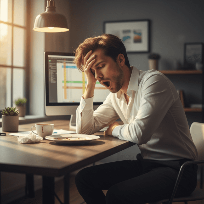 Buồn ngủ rũ rượi, kiệt sức sau bữa ăn (Food Coma) là triệu chứng kháng insulin dễ bị bỏ qua ở dân văn phòng.