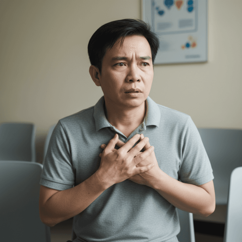 Người trung niên da tái, mồ hôi lạnh, biểu hiện cảnh báo nhồi máu cơ tim